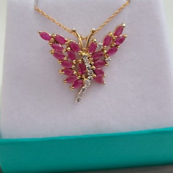 Genuine Faceted Marquise cut Ruby Necklace - Picture 2 of 6